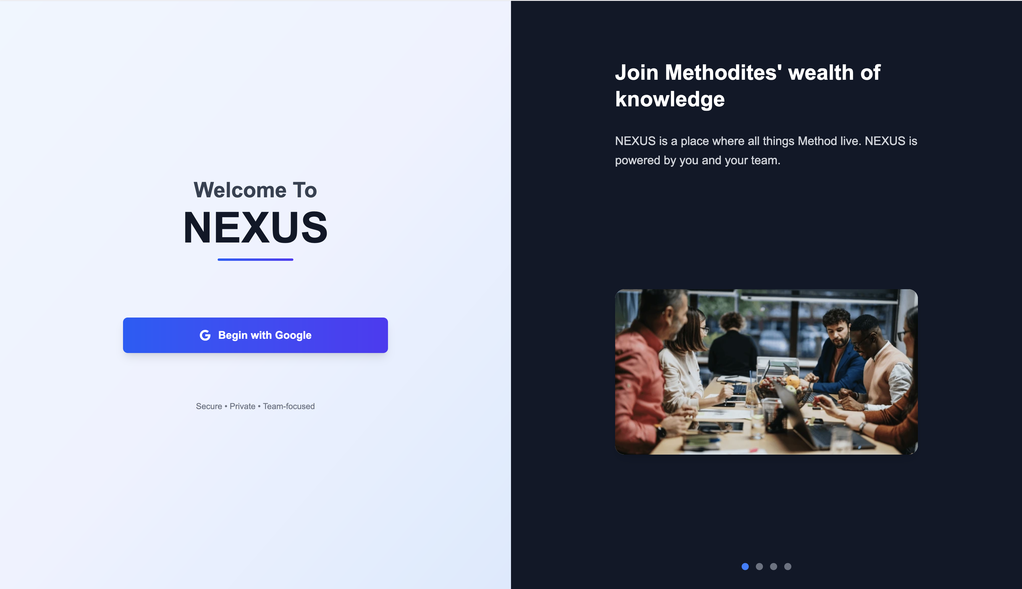 NEXUS login screen with Google authentication